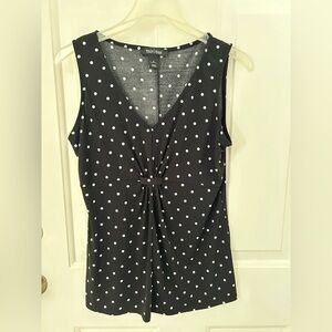 White House Black Market Black Polka Dot Sleeveless Knot-Front Camisole